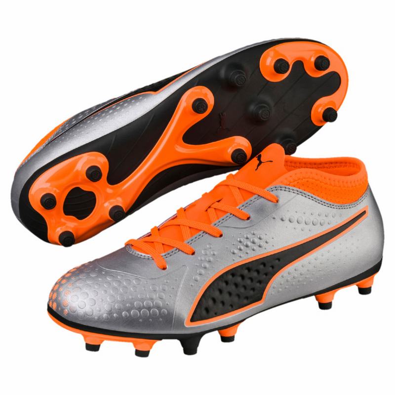 Chaussure de Foot Puma One 4 Synthetic Fg Fille Argent/Orange/Noir Soldes 194KGVNJ